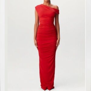 Naked Wardrobe Vibrant Red One-Shoulder Maxi Dress
